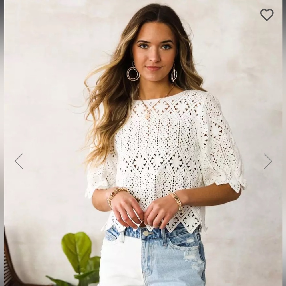 White - crochet top - M
